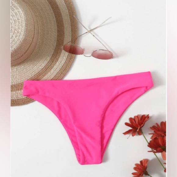 SHEIN 2Piece Frenchi Asymmetrical Top Hot Pink Bikini Set Hi Wasted Swimwear Lg - Picture 2 of 14